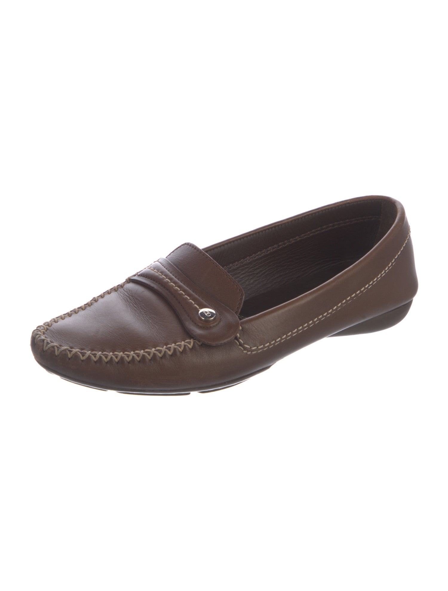 Christian Dior Leather Whipstitch Trim Loafers
