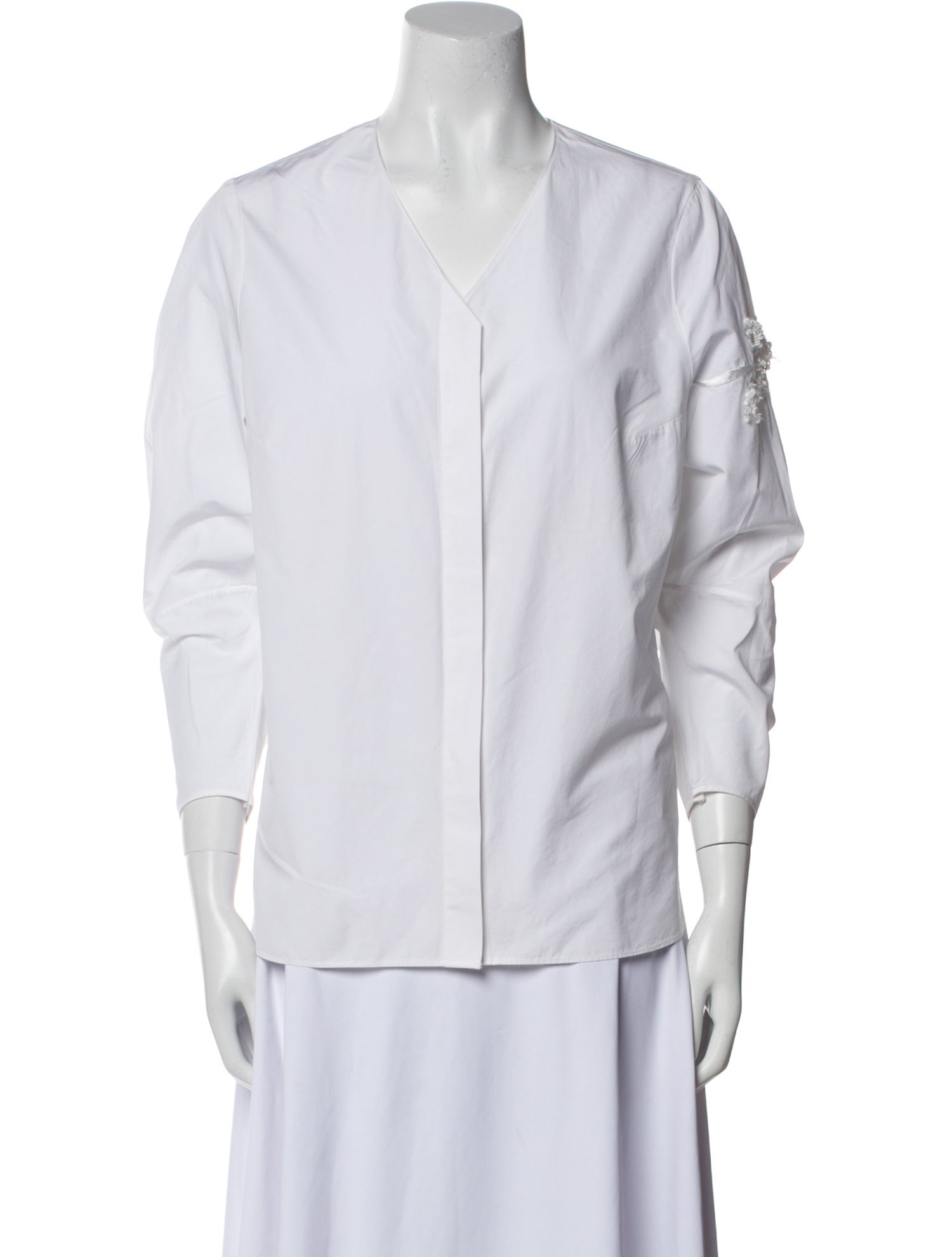 Christian Dior V-Neck Three-Quarter Sleeve Button-Up Top