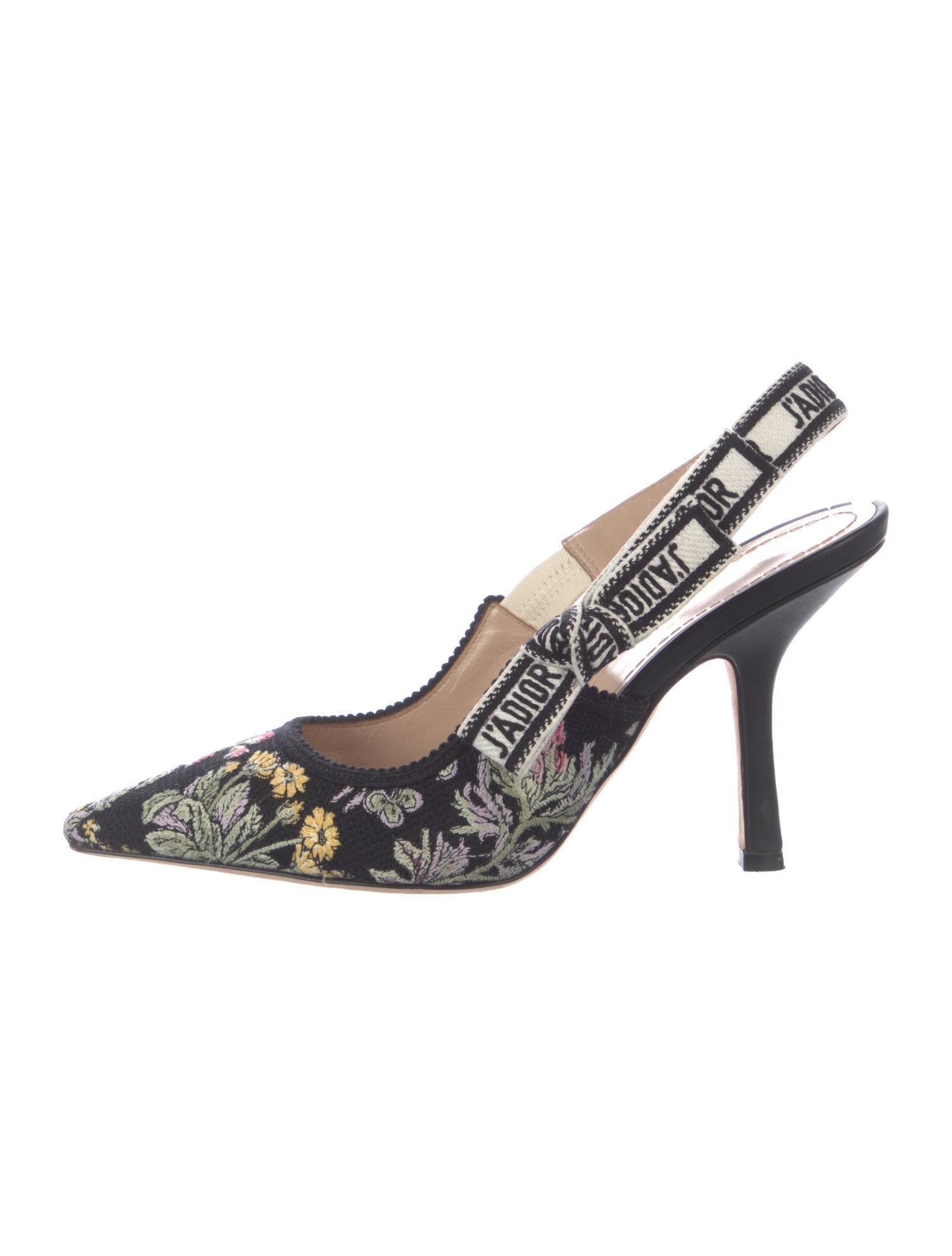 Christian Dior Floral Print Embroidered Accent Slingback Pumps