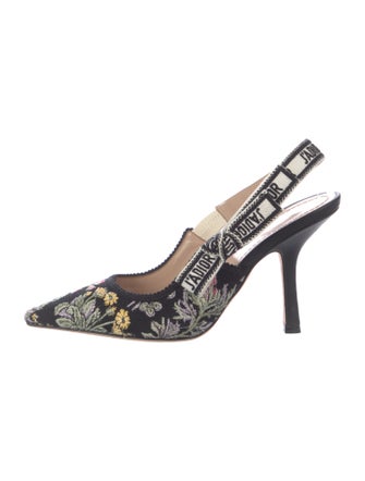 Christian Dior Floral Print Embroidered Accent Slingback Pumps