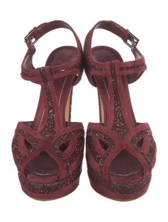 Christian Dior Suede Glitter Accents T-Strap Pumps