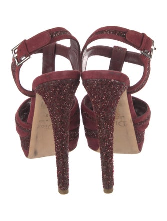 Christian Dior Suede Glitter Accents T-Strap Pumps