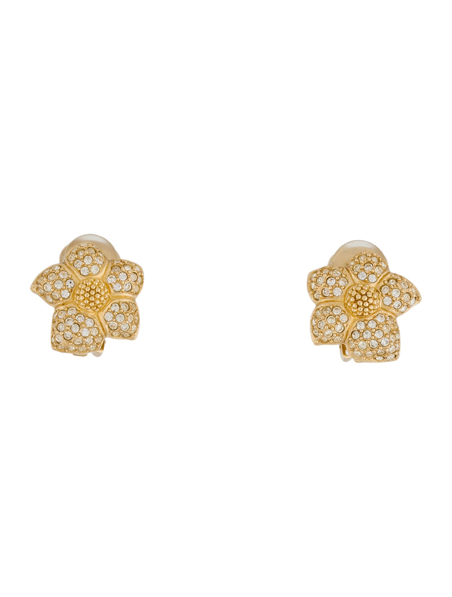 Christian Dior Vintage Crystal Flower Clip-On Earrings