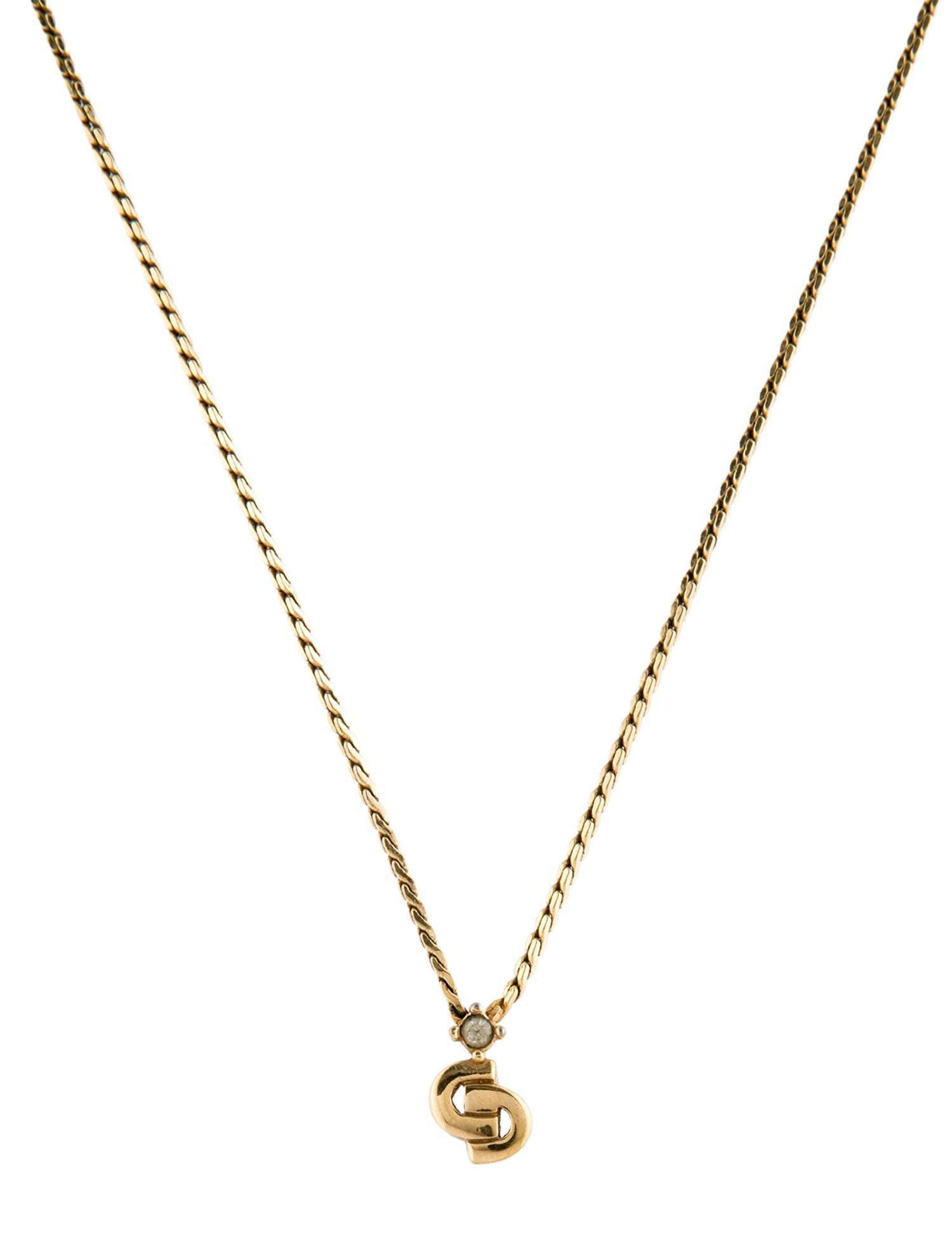 Christian Dior Vintage Crystal CD Pendant Necklace