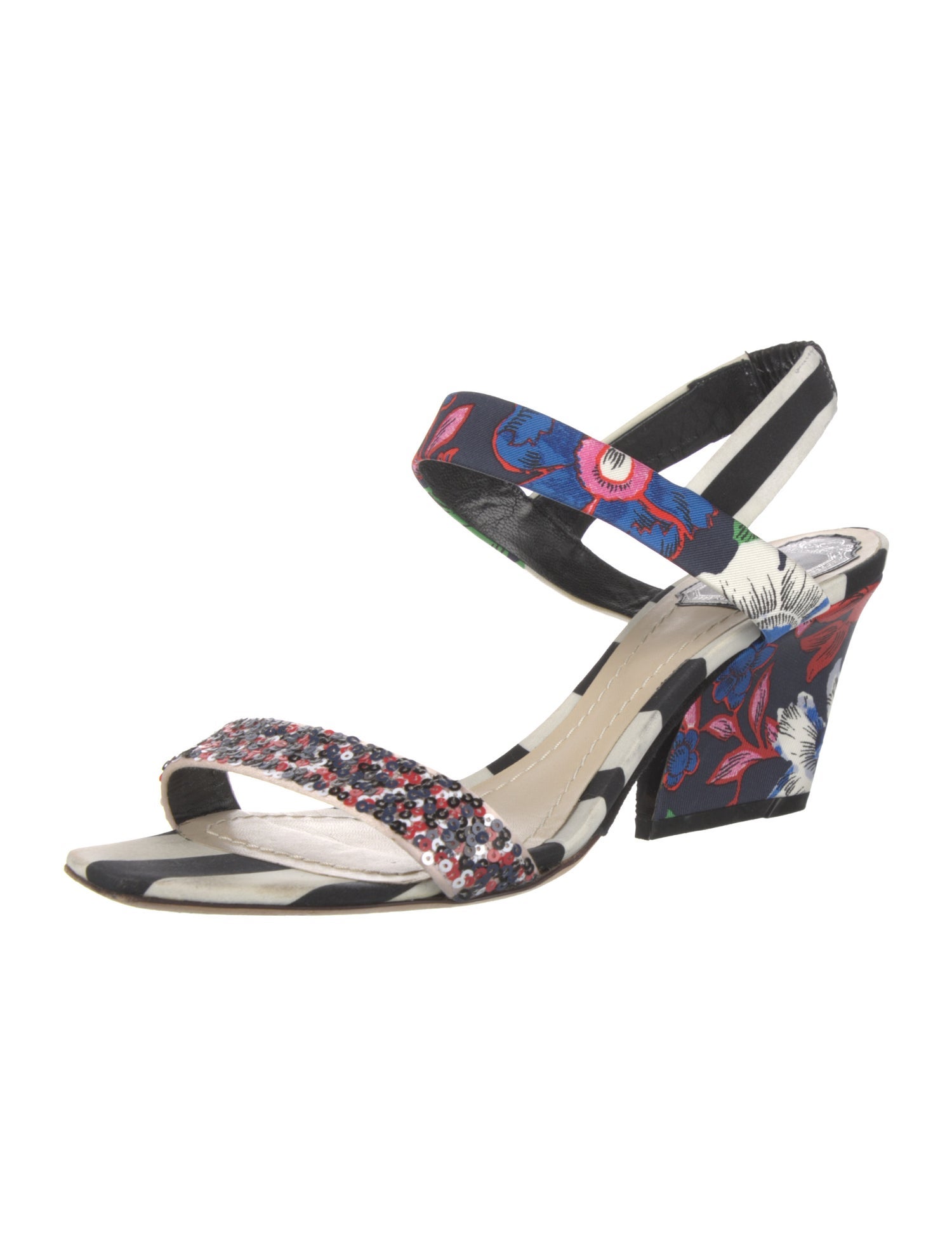 Christian Dior Printed Sequin Embellishments Slingback Sandals