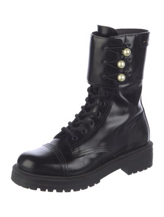 Christian Dior Faux Pearl Accents Patent Leather Combat Boots