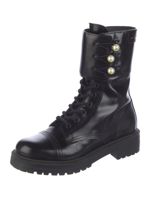 Christian Dior Faux Pearl Accents Patent Leather Combat Boots