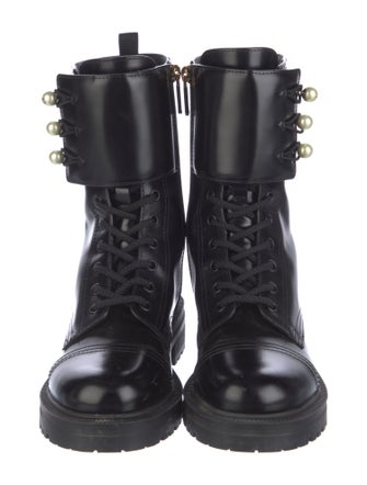 Christian Dior Faux Pearl Accents Patent Leather Combat Boots