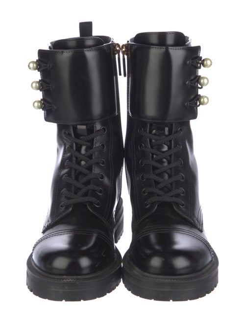 Christian Dior Faux Pearl Accents Patent Leather Combat Boots