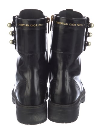Christian Dior Faux Pearl Accents Patent Leather Combat Boots