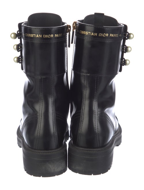 Christian Dior Faux Pearl Accents Patent Leather Combat Boots