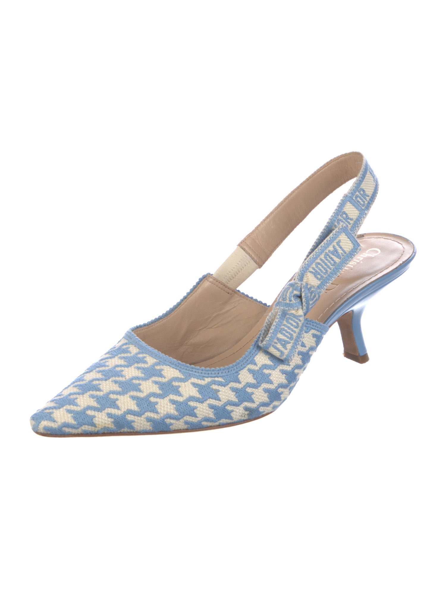 Christian Dior Houndstooth Print Bow Accents Slingback Pumps