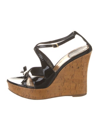 Christian Dior Patent Leather Bow Accents Sandals