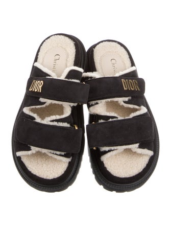 Christian Dior Suede Fur Trim Slides
