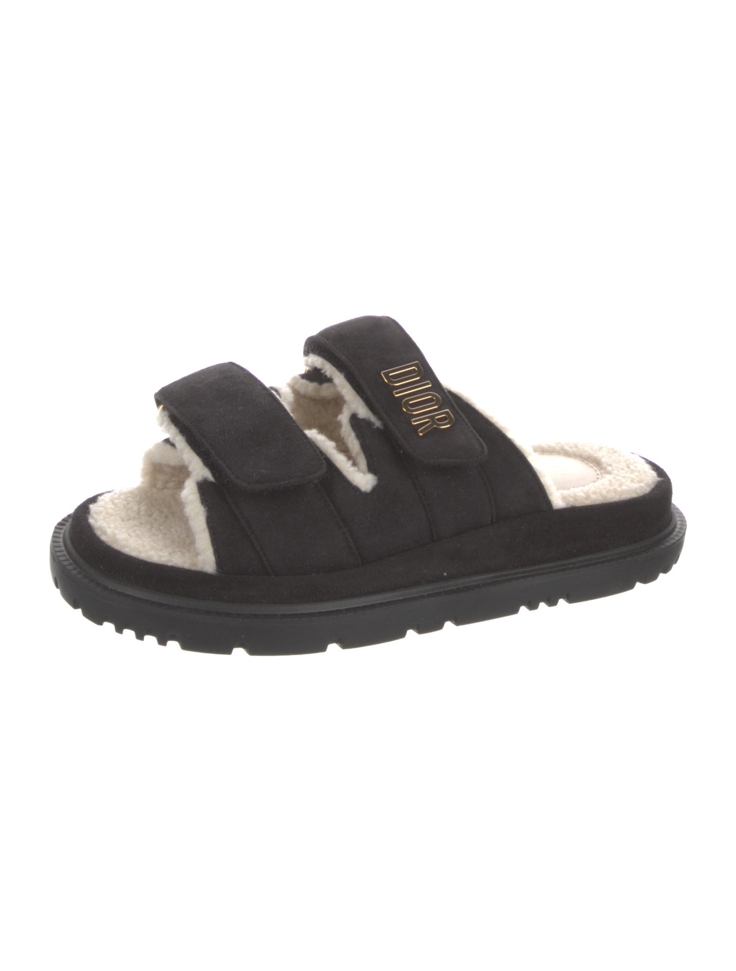 Christian Dior Suede Fur Trim Slides w/ Tags