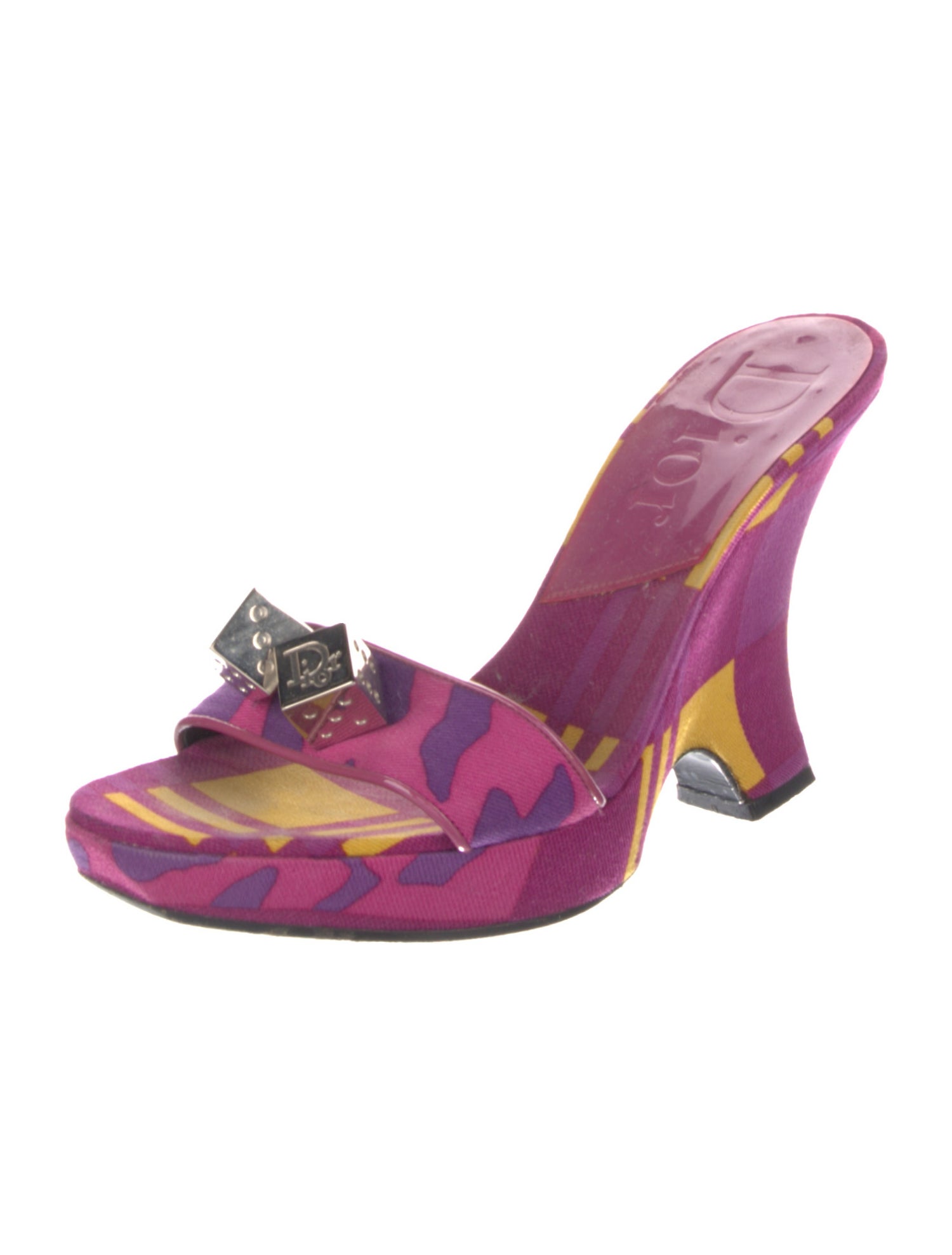 Christian Dior Printed Leather Trim Embellishment Slides