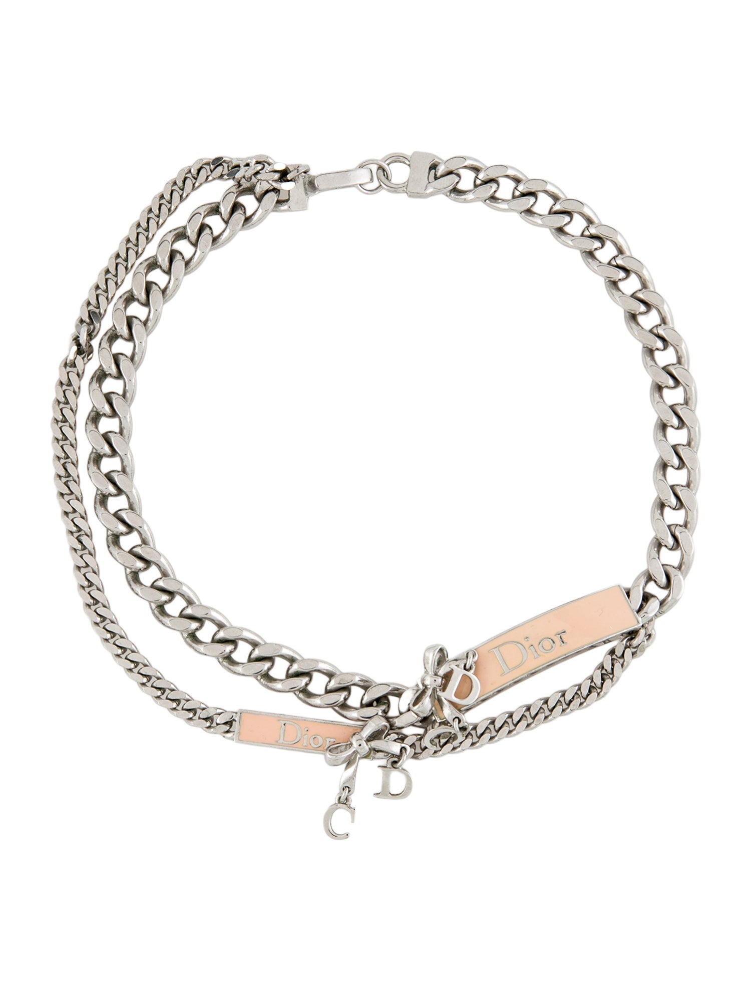 Christian Dior Vintage Enamel Plate Bow Chain Chocker Necklace