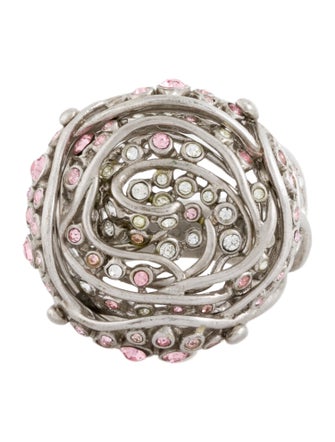 Christian Dior Crystal Flower Rose Cocktail Ring