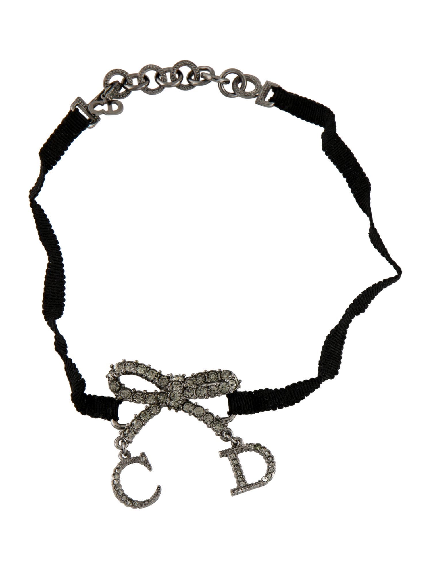 Christian Dior Crystal & Ribbon Bow CD Choker Necklace