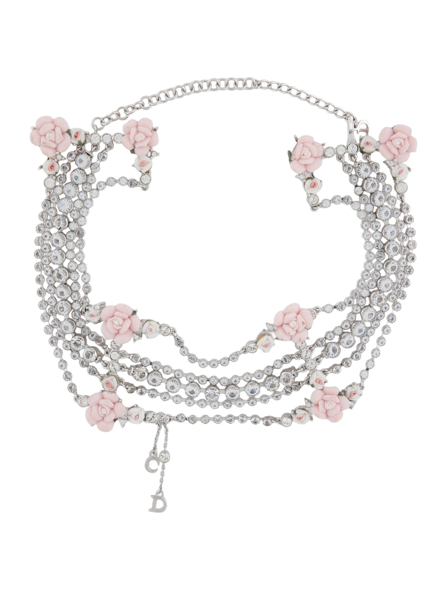 Christian Dior Vintage Crystal & Resin Rose Choker Necklace