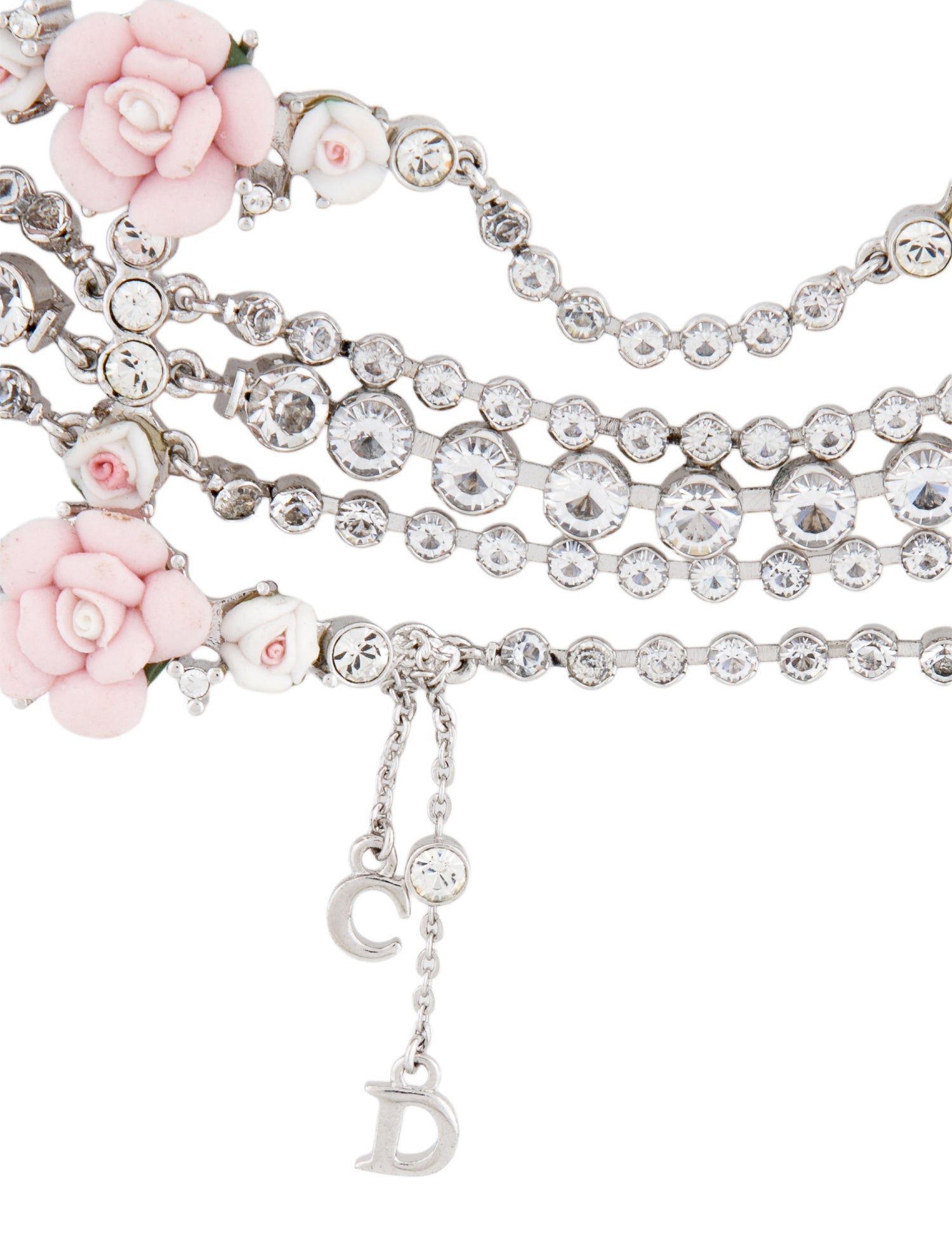 Christian Dior Vintage Crystal & Resin Rose Choker Necklace