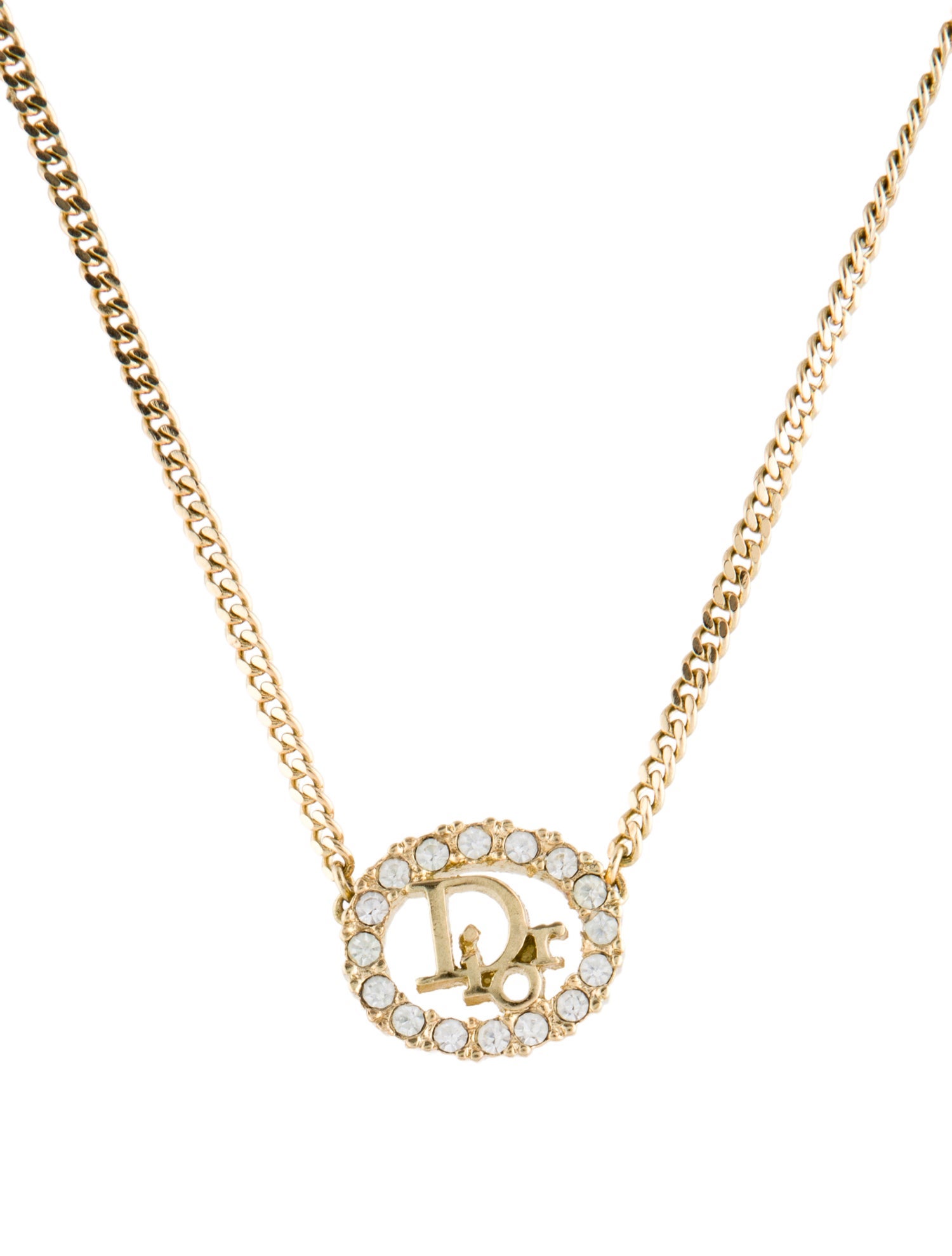 Christian Dior Vintage Crystal Logo Pendant Necklace