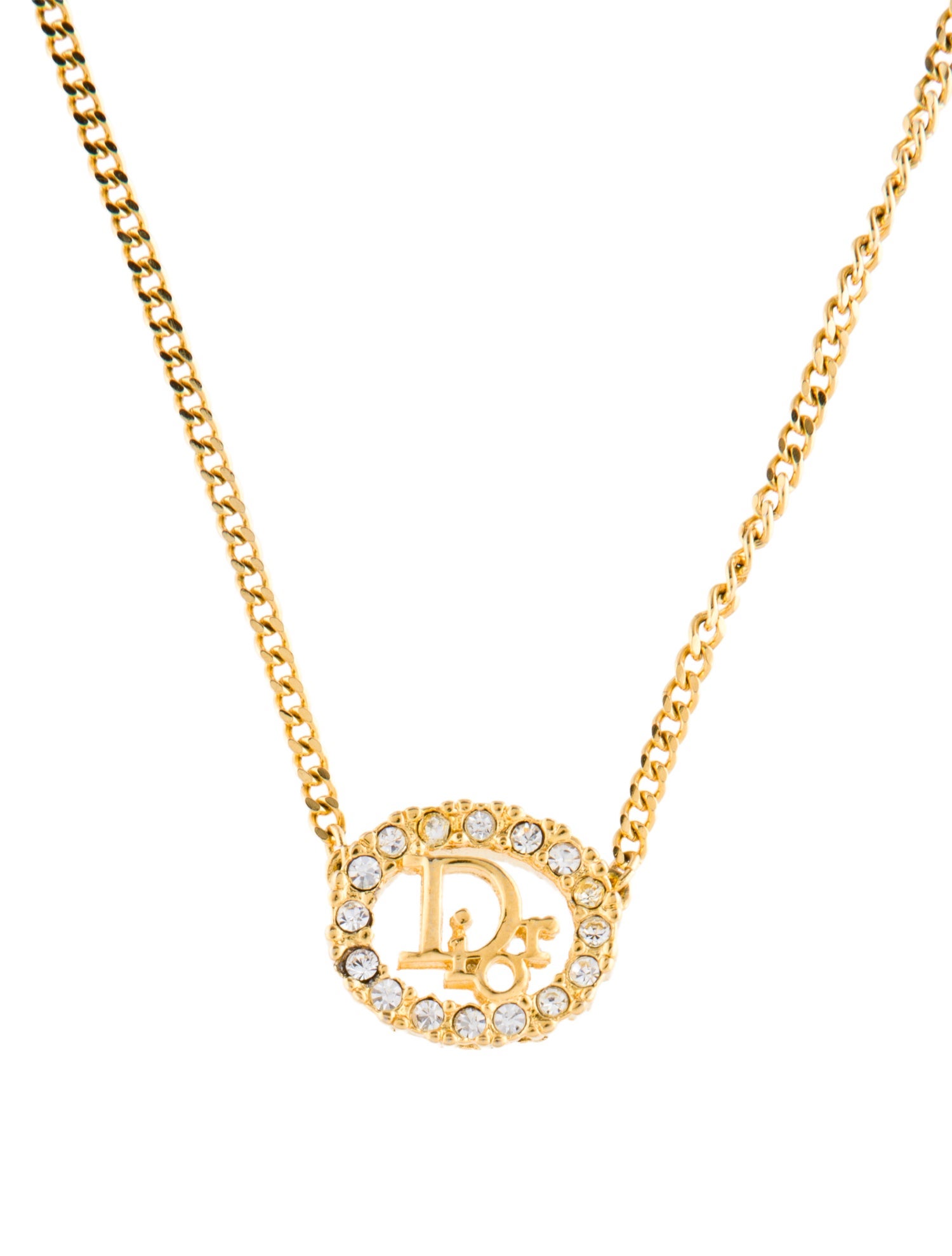 Christian Dior Vintage Crystal Logo Pendant Necklace