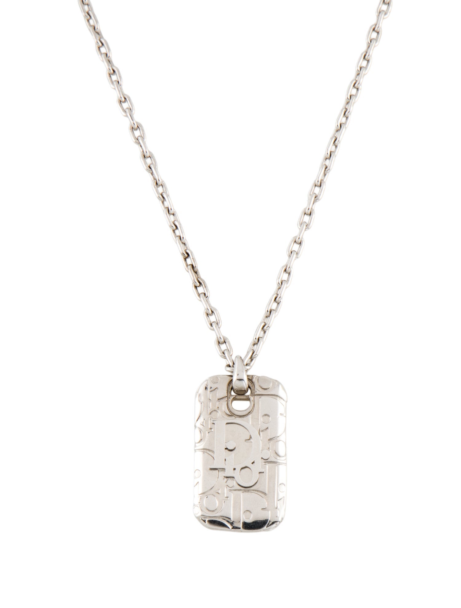 Christian Dior Oblique Plate Pendant Necklace