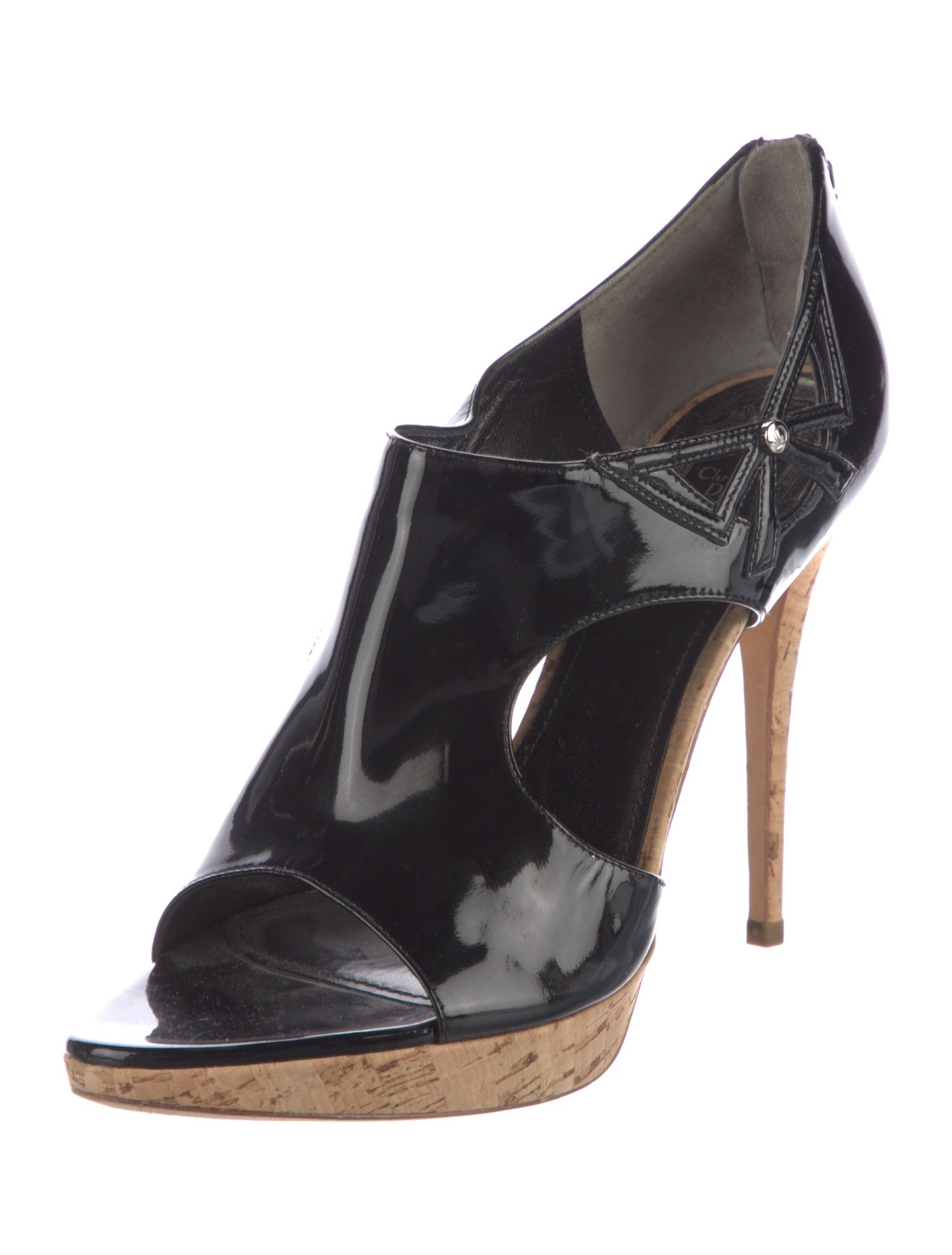 Christian Dior Patent Leather Cutout Accent T-Strap Sandals
