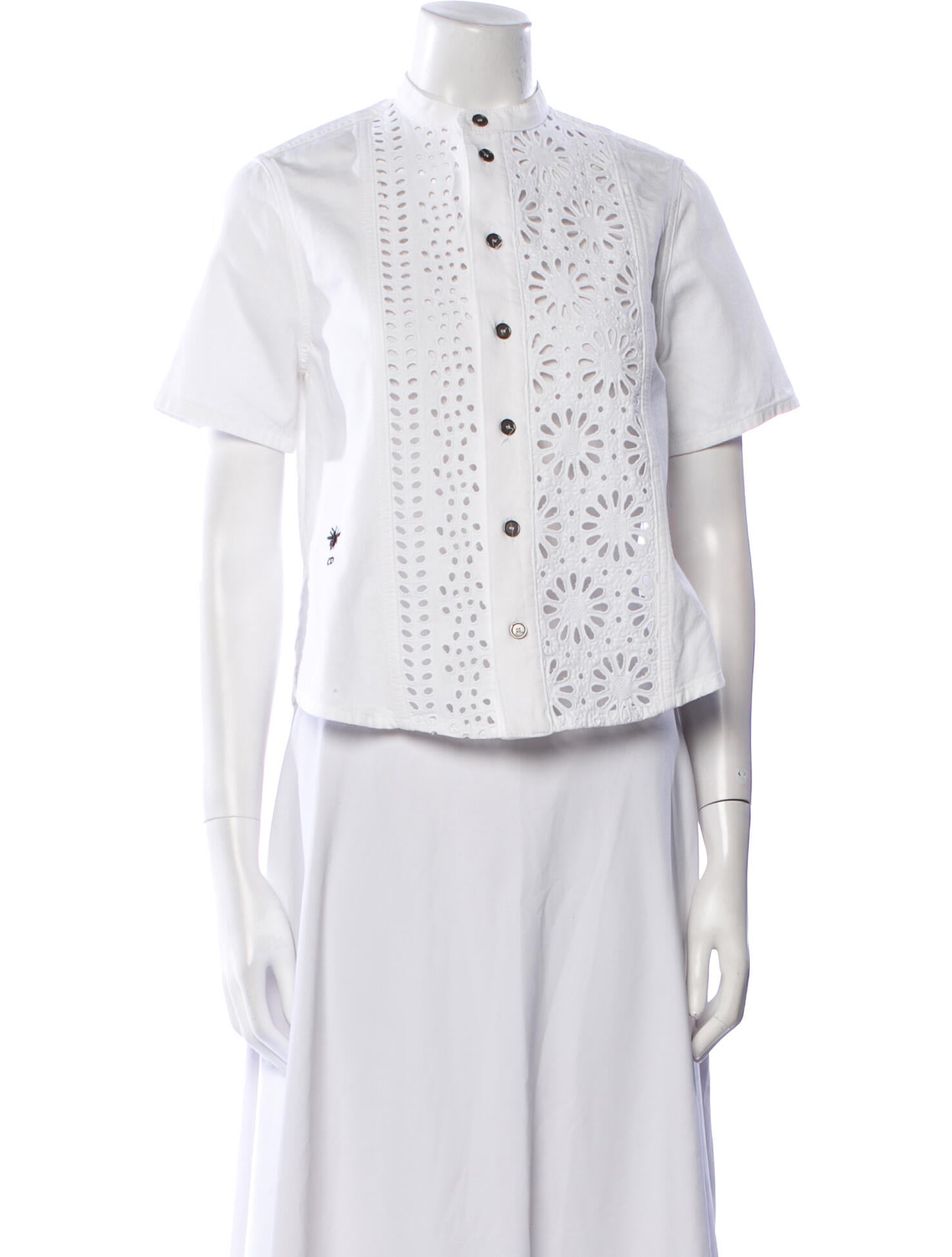 Christian Dior Mock Neck Short Sleeve Button-Up Top