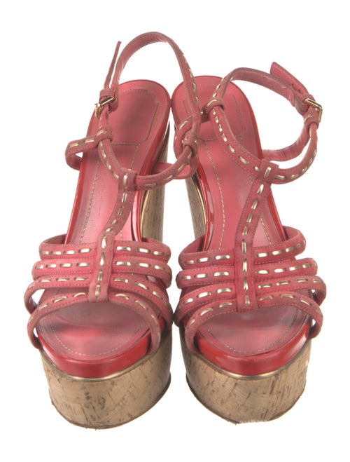 Christian Dior Suede Whipstitch Trim T-Strap Sandals