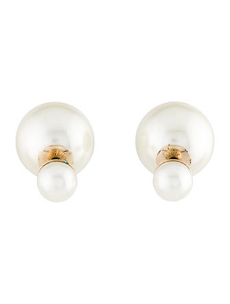 Christian Dior Faux Pearl Tribales Stud Earrings