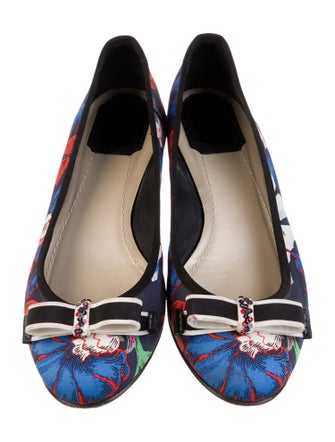 Christian Dior Printed Bow Accents Ballet Flats