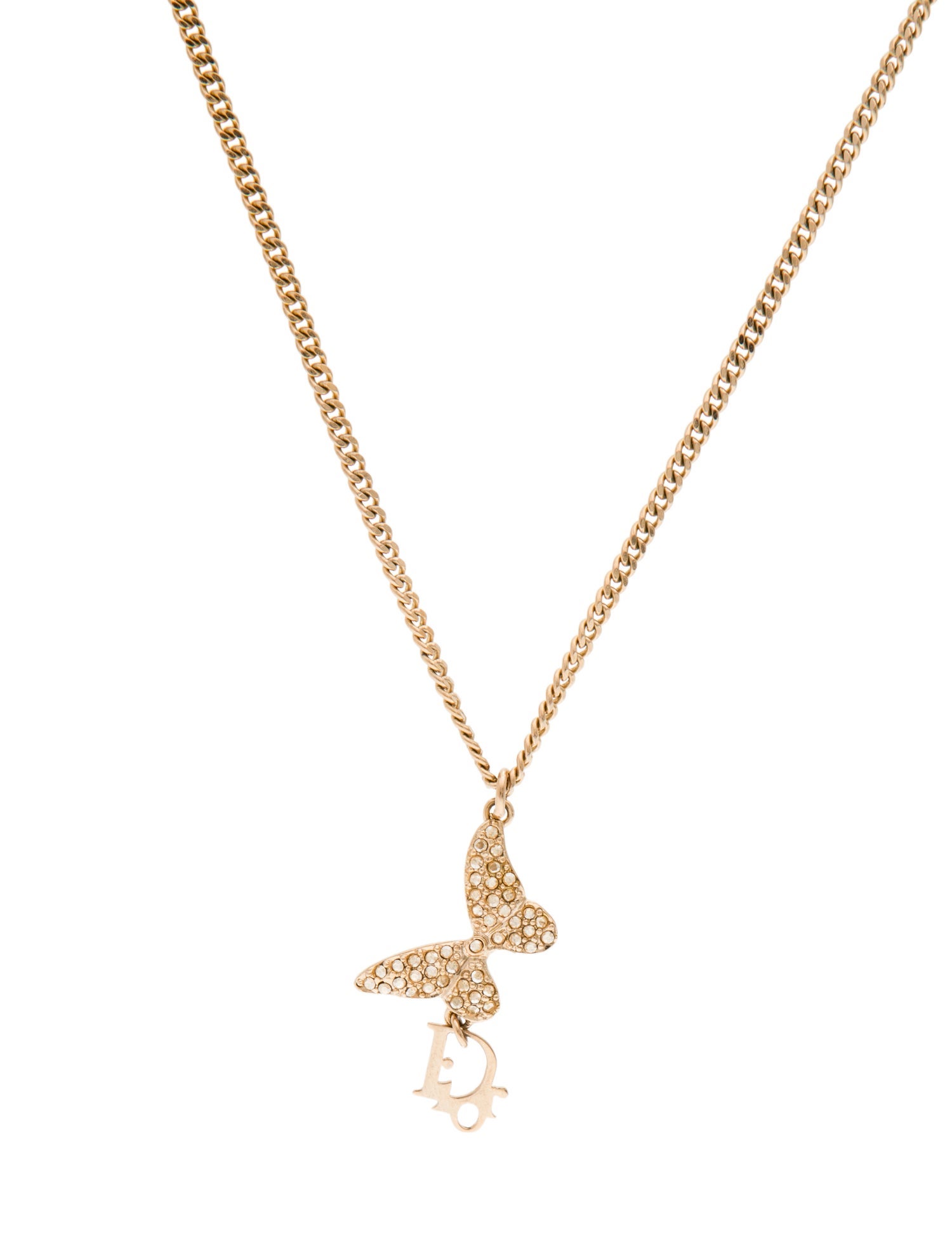 Christian Dior Crystal Butterfly Pendant Necklace