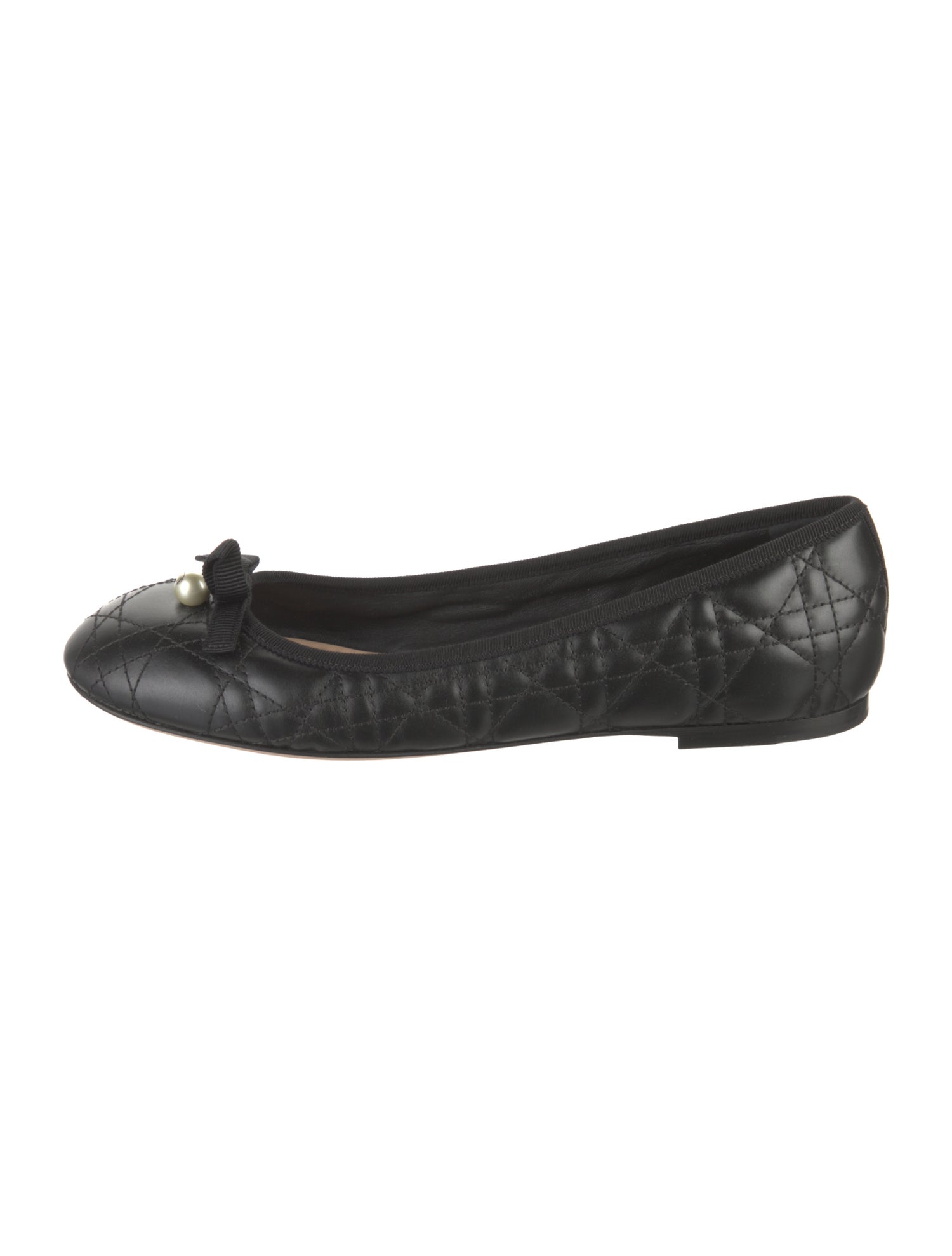 Christian Dior Faux Pearl Accents Leather Ballet Flats