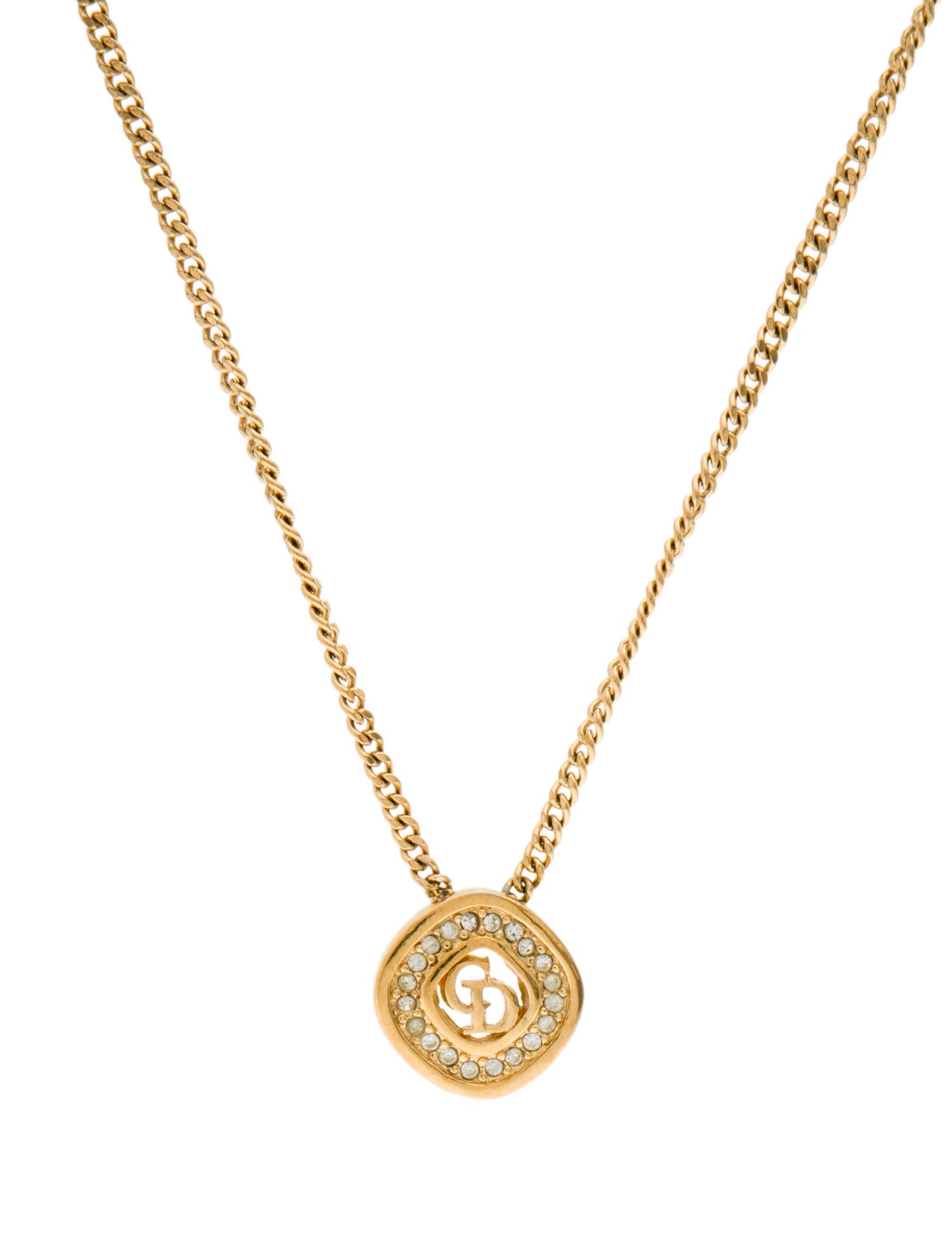 Christian Dior Vintage Crystal CD Pendant Necklace