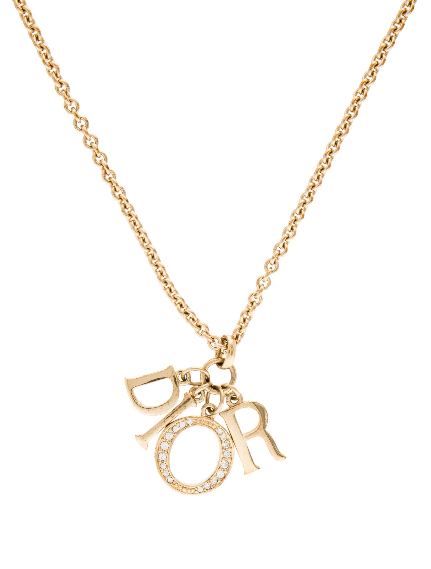 Christian Dior Vintage Crystal Logo Pendant Necklace