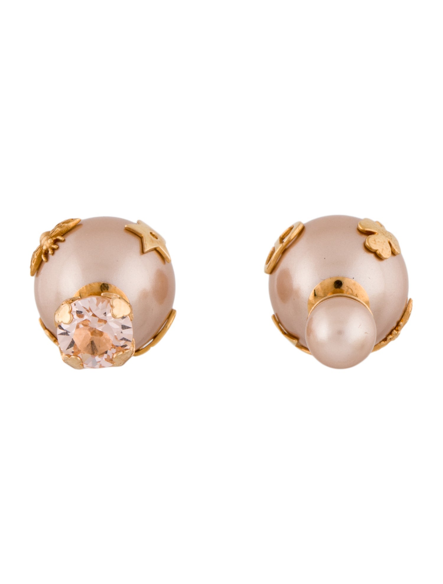 Christian Dior Crystal & Resin Faux Pearl Tribales Stud Earring