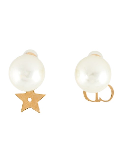 Christian Dior Resin Faux Pearl CD & Star Tribales Stud Earrings