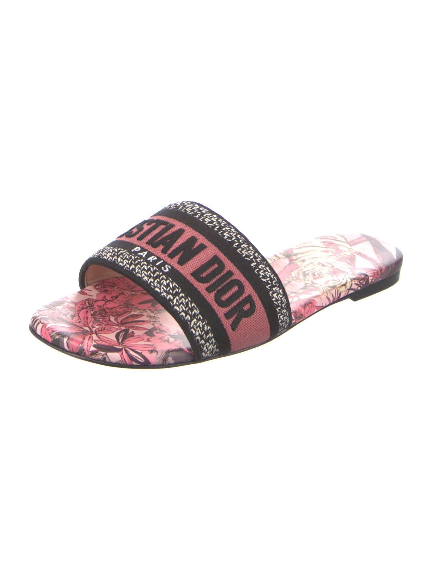 Christian Dior Printed Embroidered Accent Slides w/ Tags