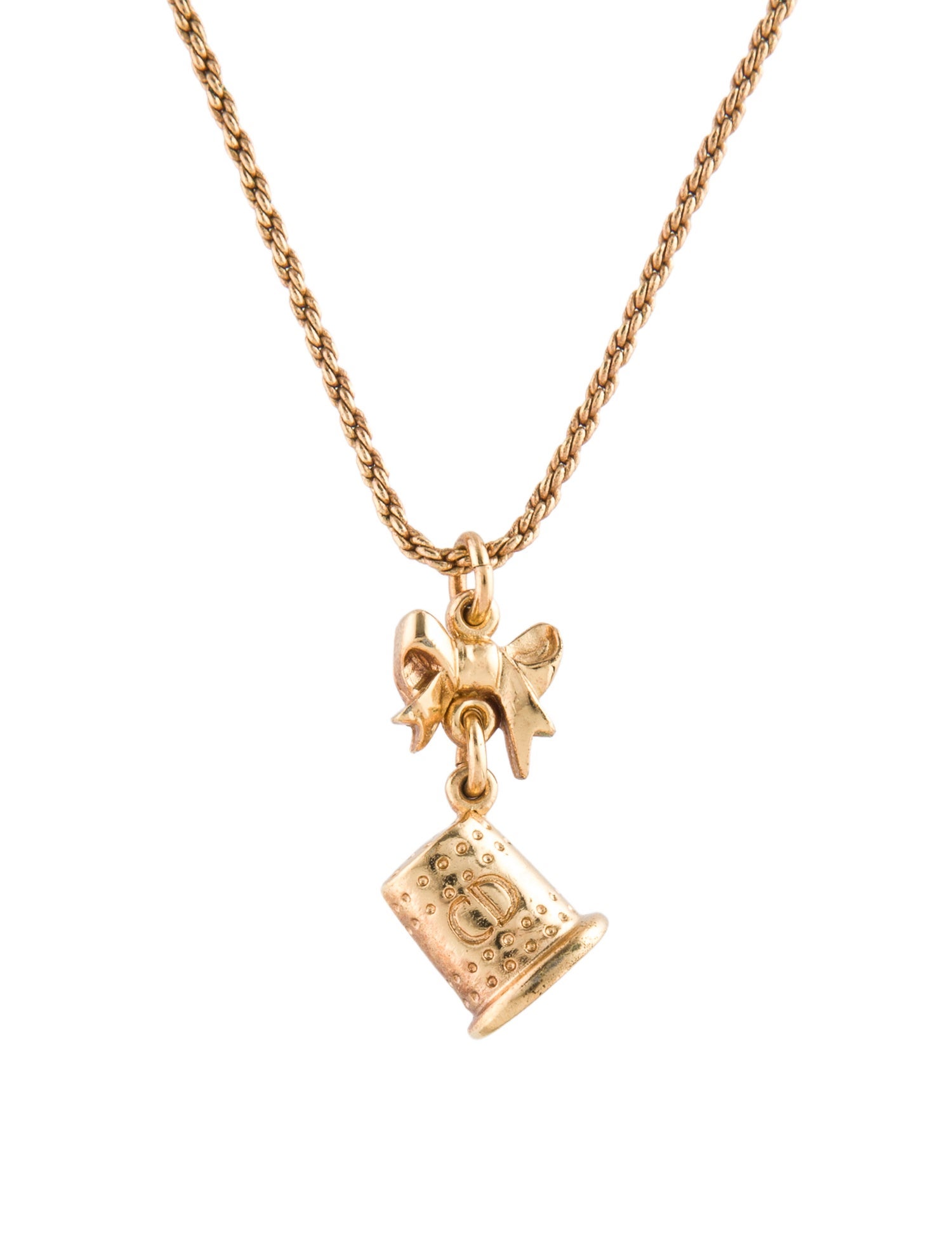 Christian Dior Vintage Bow CD Pendant Necklace