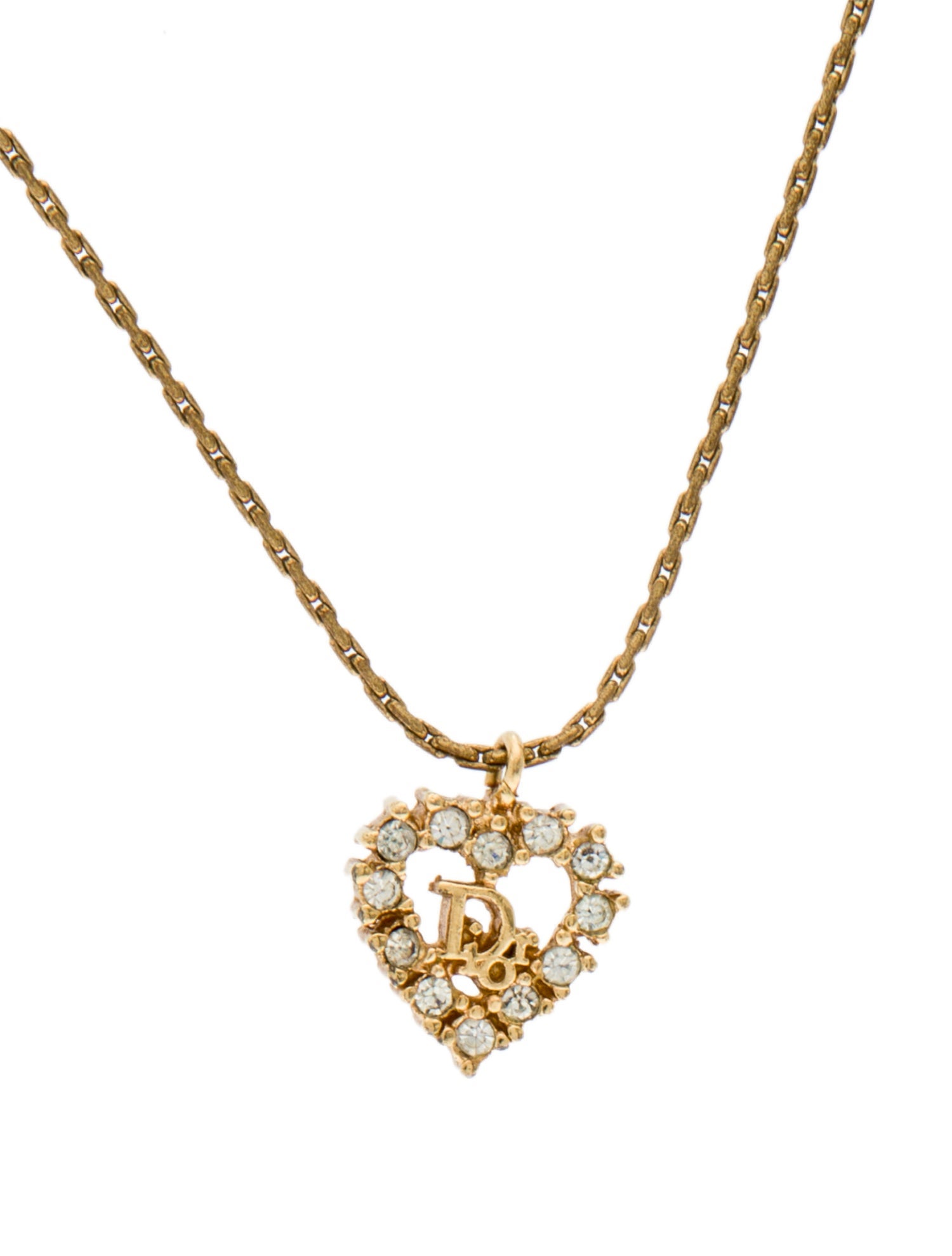 Christian Dior Vintage Crystal CD Heart Pendant Necklace