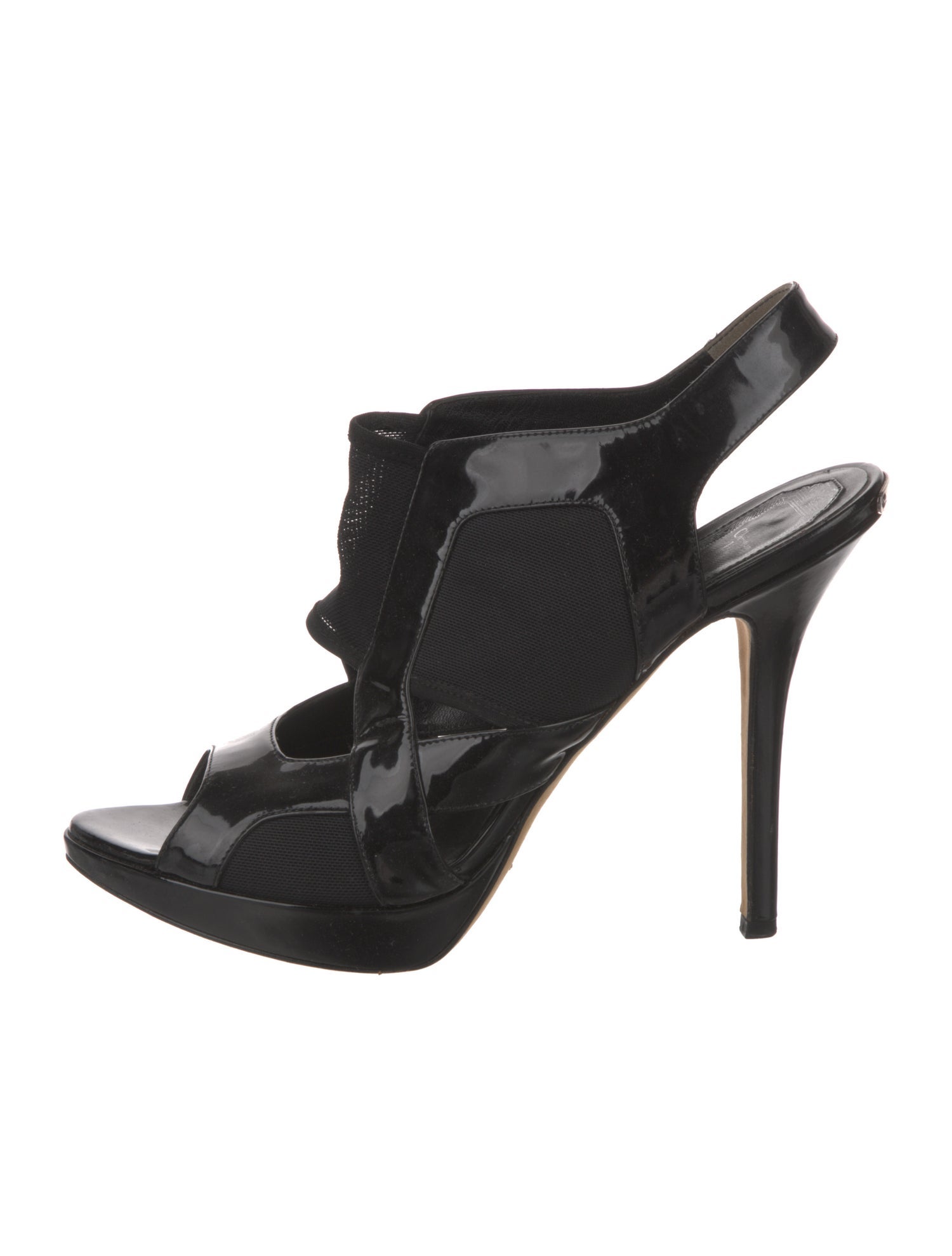 Christian Dior Patent Leather Mesh Accents Slingback Sandals