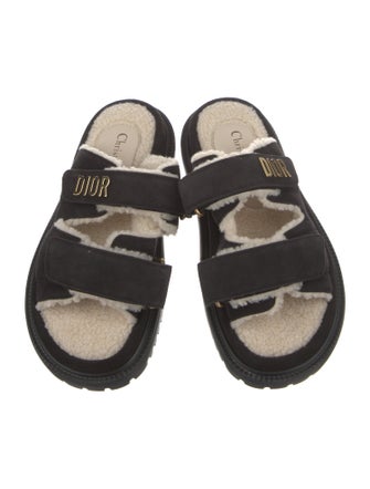 Christian Dior Suede Fur Trim Slides