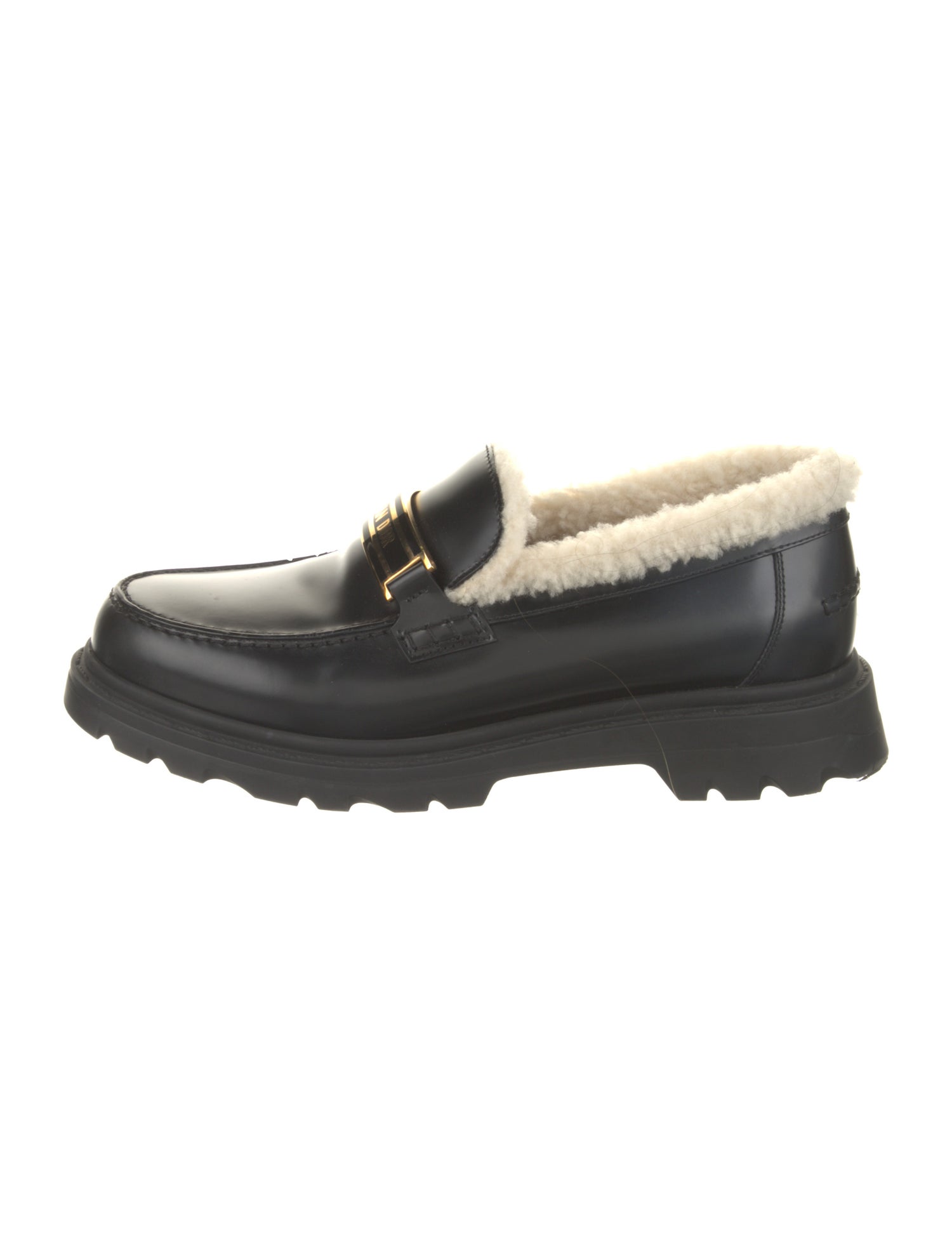 Christian Dior Leather Fur Trim Loafers