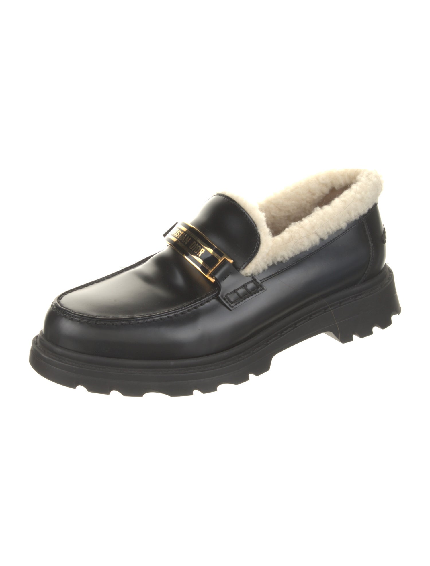 Christian Dior Leather Fur Trim Loafers