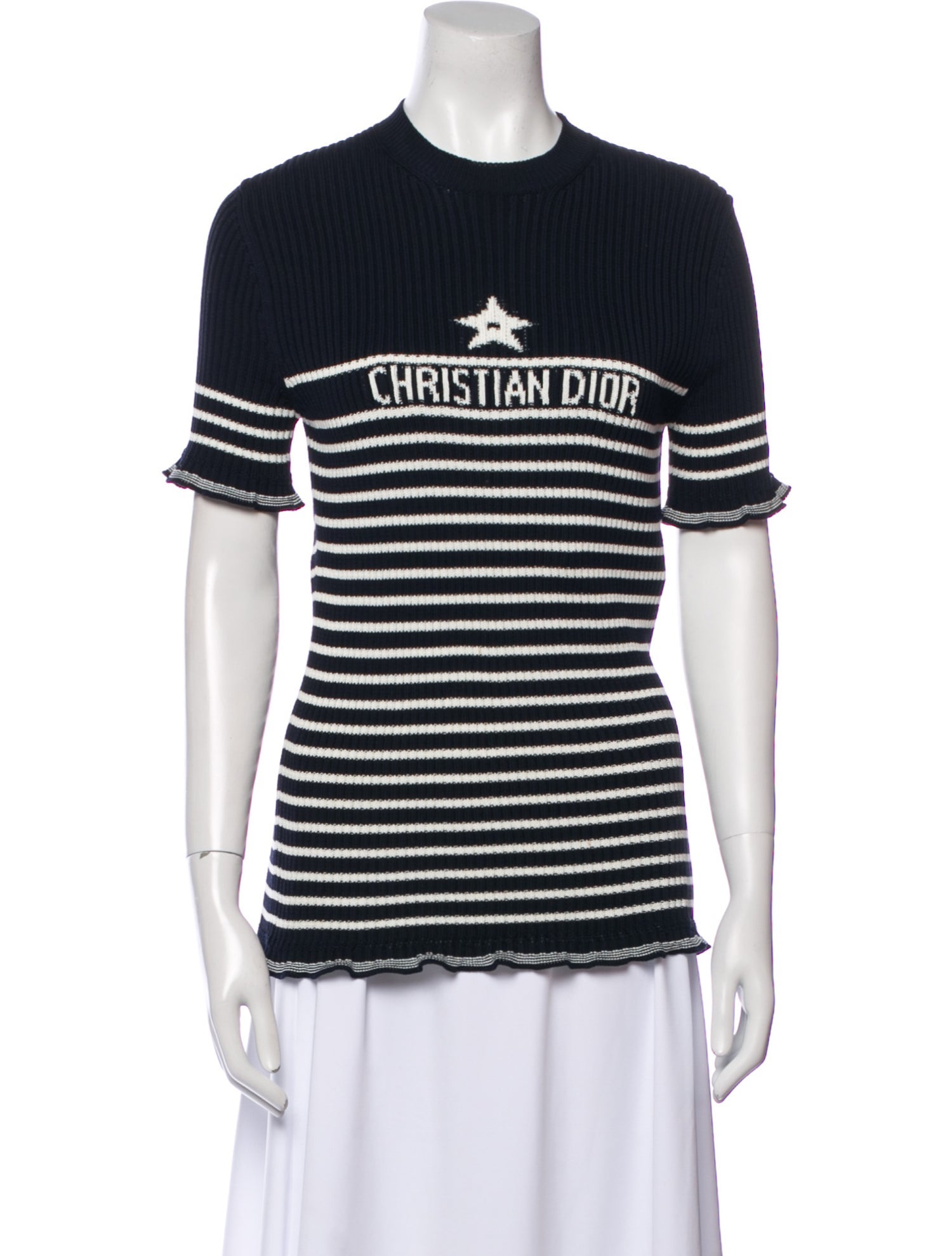 Christian Dior Striped Crew Neck Sweater