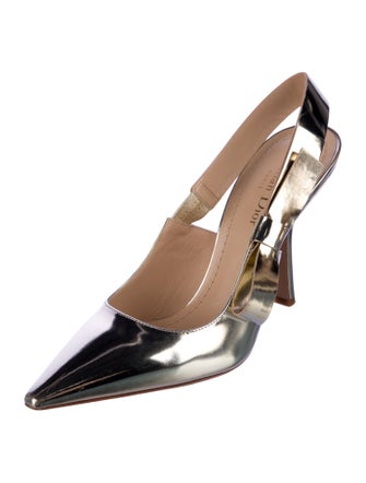 Christian Dior Patent Leather Bow Accents Slingback Pumps