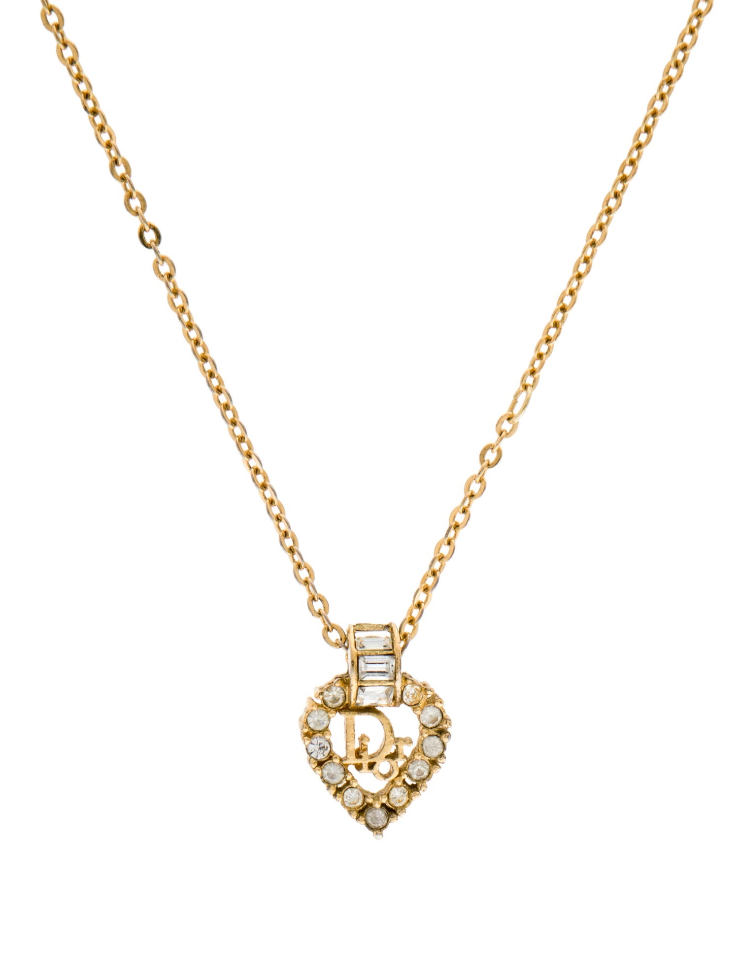 Christian Dior Vintage Crystal Logo Pendant Necklace