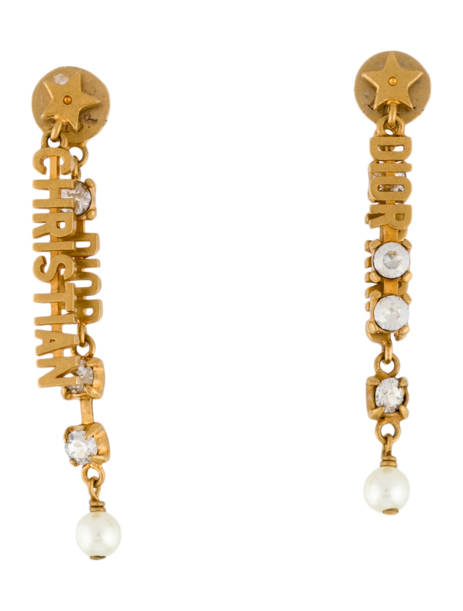 Christian Dior Faux Pearl & Crystal Drop Earrings